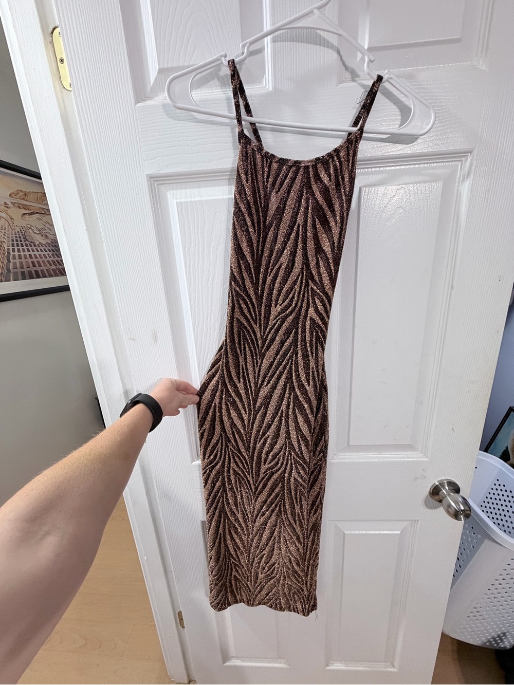 Vintage Magia USA Metallic Zebra Bodycon Midi Dress M Y2K